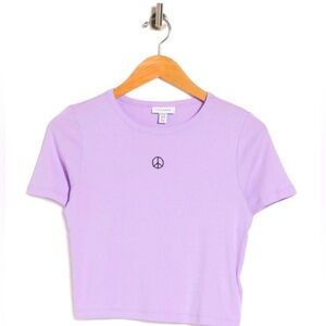 TOPSHOP Petite Lavender Embroidered Peace Sign Cropped Tee Size 2